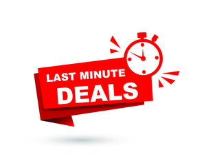 vector illustration last minute deal button, flat label flag sign, alarm clock countdown logo