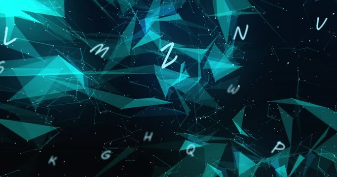 Animation of letters changing over blue glowing networks of connections