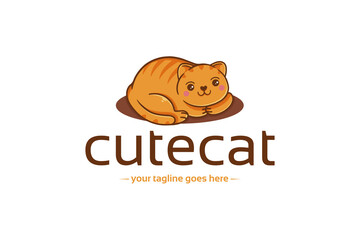 Cute Kawaii Cat Logo Template