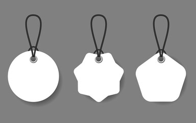 Set of white price tags with black lace on transparent background