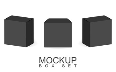 A set of three black boxes. Box templates for your design. Vector illustration.