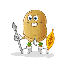 potato african tribal fighter mascot. cartoon vector