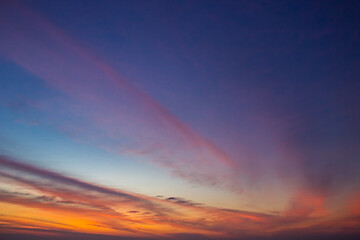 Dusk sky on twilight in the evening with colorful sunlight cloud on dark blue sky background