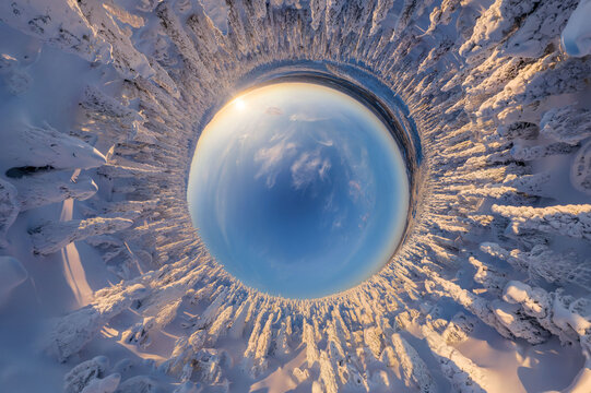 360 aerial view of Lapland, Finland.