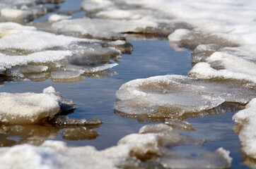 Melting snow and a trickle in spring