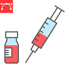 Syringe with vial color line icon, covid-19 and injection, vaccine vector icon, vector graphics, editable stroke filled outline sign, eps 10.