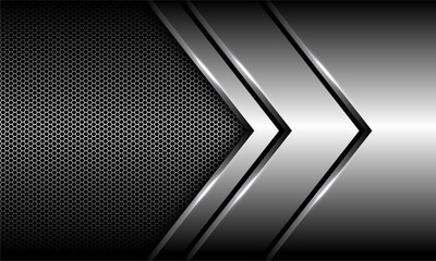 Abstract silver arrow direction overlap on hexagon mesh design modern luxury futuristic background vector illustration. - obrazy, fototapety, plakaty