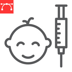 Children vaccination line icon, vaccine and injection, child vaccination vector icon, vector graphics, editable stroke outline sign, eps 10.