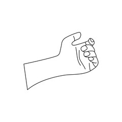 Human hand to the wrist, gesturing. Linear vector black and white illustration in hand drawn, minimalistic trendy icon. Doodle isolated