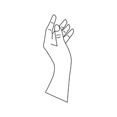 Human hand to the wrist, gesturing. Linear vector black and white illustration in hand drawn, minimalistic trendy icon. Doodle isolated