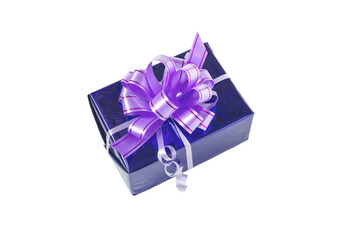 bright gift box with a bow in a purple package top view side insulated