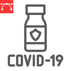 Covid-19 vaccine line icon, vaccination and vial, coronavirus vaccine vector icon, vector graphics, editable stroke outline sign, eps 10.