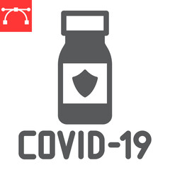 Obraz premium Covid-19 vaccine glyph icon, vaccination and vial, coronavirus vaccine vector icon, vector graphics, editable stroke solid sign, eps 10.