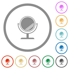Desk mirror with reflection flat icons with outlines