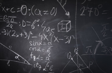 Fototapeta na wymiar math formulas on a blackboard