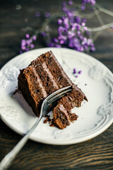 Piece of chocolate cake on a plate
