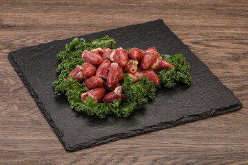 Raw chicken hearts for cooking