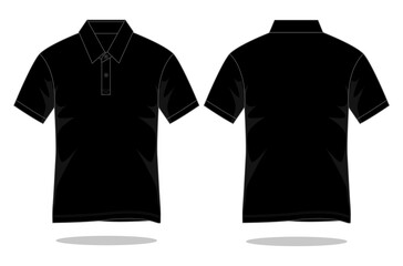 Blank black short sleeve polo shirt template vector.Front and back view.