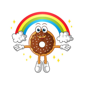 recommend clip art: chocolate donut with a rainbow mascot. cartoon vector