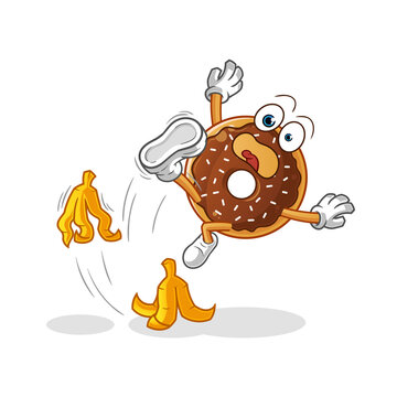 recommend clip art: chocolate donut slipped on banana character. cartoon mascot vector