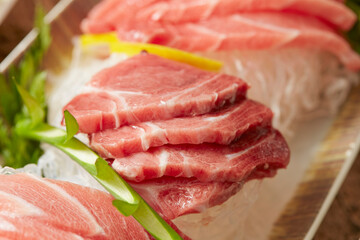  Various parts of fresh tuna sashimi
