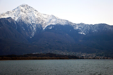 Mountain peak towering on Lake Como