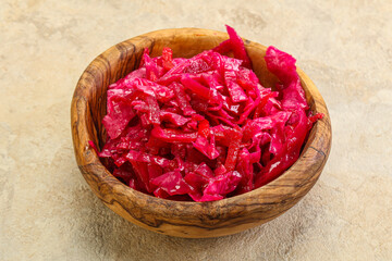 Marinated red cabbage in the bowl