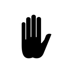 Obraz premium Stop gesture black glyph icon. Prohibition of something. Palm of a hand with five fingers. Strict ban on certain action. Silhouette symbol on white space. Vector isolated illustration