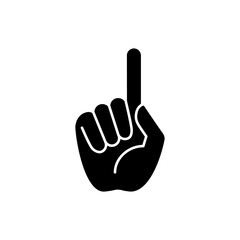 Obraz premium One finger pointing black glyph icon. Pointing with index finger of hand at something. Sign requiring attention. Rhetorical reception. Silhouette symbol on white space. Vector isolated illustration