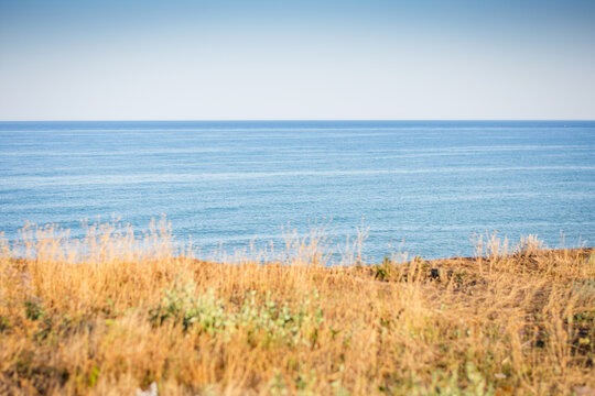 The background imege Sea and sky view from the mountain, empty space for recording, picturesque  sea  line