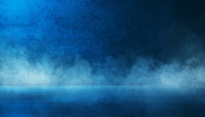 Obraz na płótnie Canvas Texture dark blue concrete wall and floor with smoke or fog mist