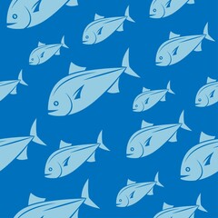 Ocean Fish Seamless vector Pattern in blue color