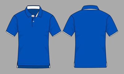 Two Tone Polo Shirt Design Blue-White With Front Short, Back Long Hem Vector.