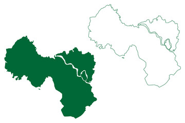 Fototapeta premium Khagaria district (Bihar State, Munger division, Republic of India) map vector illustration, scribble sketch Khagaria map