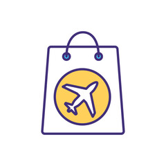 Packing carry-on bag RGB color icon. Hand luggage item. Souvenirs from vacation. Bringing gifts from travel. Baggage restrictions. Taking items on board plane. Isolated vector illustration