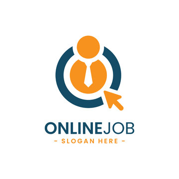 Online job logo design template.Creative concept of digital find job vector illustration.