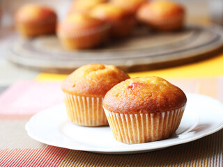 Delicious fresh muffins with berry filling