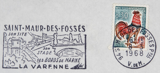 briefmarke stamp gestempelt used frankiert cancel vintage retro post letter mail brief hahn cock...