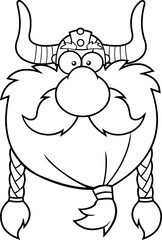 Outlined Viking Head Cartoon Character. Vector Illustration Isolated On Transparent Background