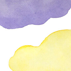 Background with watercolor spots yellow purple, for the design of a postcard, banner. For your design.
