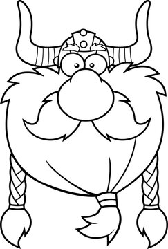 Outlined Viking Head Cartoon Character. Vector Illustration Isolated On Transparent Background