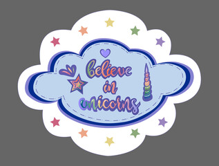 Beautiful sticker with motivational quote dreams are real inside cloud with star frame isolated on the white background.