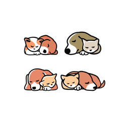set of Cute funny cats and dogs logo, 
pets cartoon collection. Furry human friends home animals
