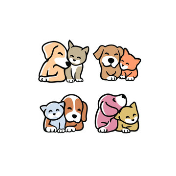 set of Cute funny cats and dogs logo, 
pets cartoon collection. Furry human friends home animals