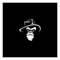 gorilla head with hat logo template vector
