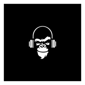 Gorilla head in monochrome style in headphones Vector illustration
