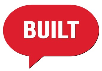 BUILT text written in a red speech bubble