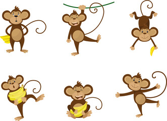 Collection of monkey in different poses with banana © arfa27
