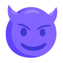Demon with Horns Emoji Icon Illustration. Angry Purple Vector Symbol Emoticon Design.