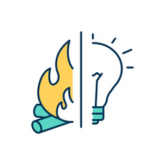 Human evolution RGB color icon. Fire control. Modern society. Human beings development. Gaining warmth and protection, cooking. Brain expansion. Surviving without fire. Isolated vector illustration